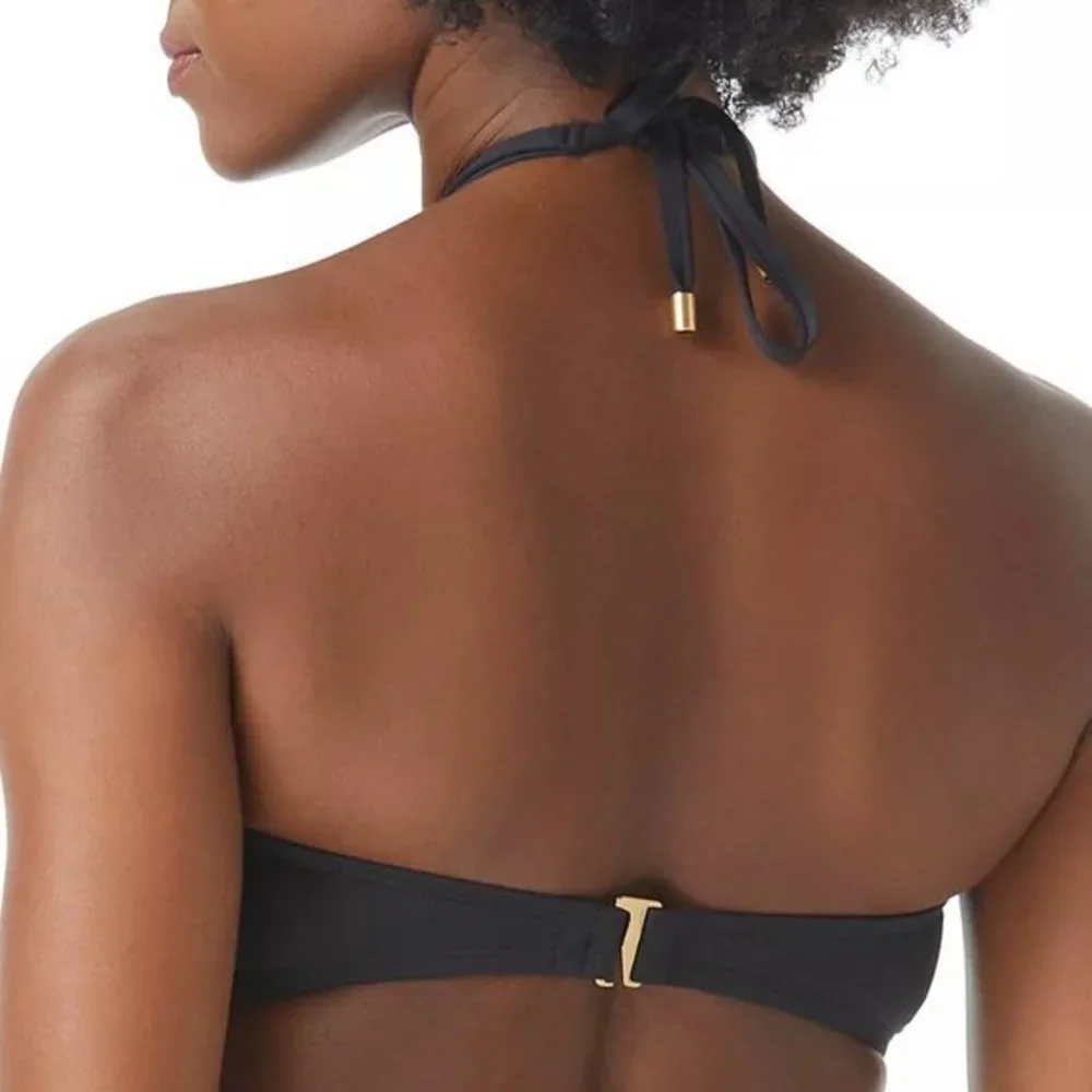 Vince Camuto Serengeti‎ Logo-Ring Cutout Halter Bikini Swim Top Black M